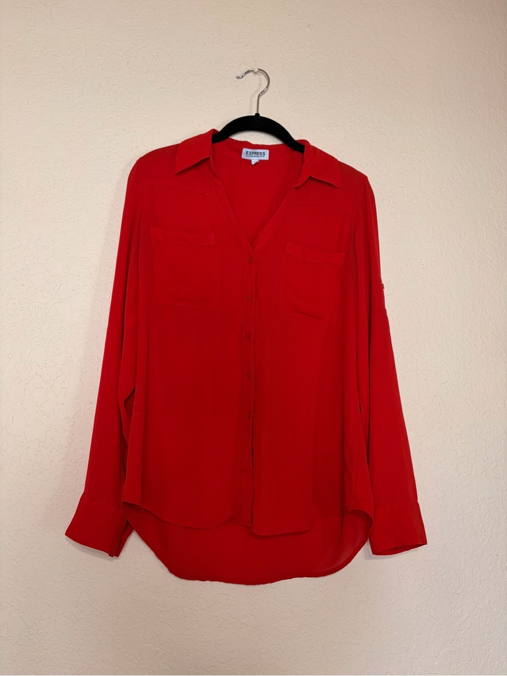 Express Vibrant Red Long-Sleeve Button Shirt